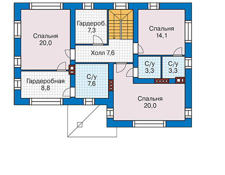 Планировка второго этажа :: Проект дома из газобетона 65-22