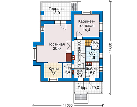 Планировка первого этажа :: Проект дома из газобетона 65-23