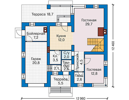 Планировка первого этажа :: Проект дома из газобетона 65-26