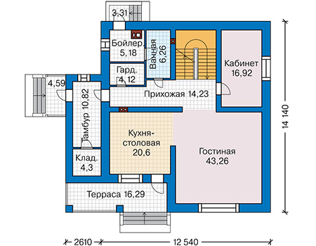 Планировка первого этажа :: Проект дома из газобетона 65-28