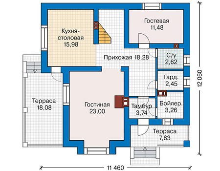 Планировка первого этажа :: Проект дома из газобетона 65-42