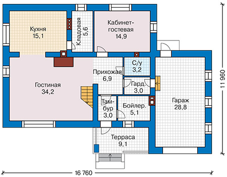 Планировка первого этажа :: Проект дома из газобетона 65-49