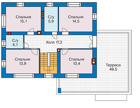 Планировка второго этажа :: Проект дома из газобетона 65-49