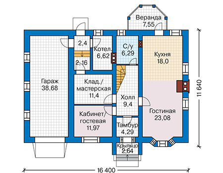 Планировка первого этажа :: Проект дома из газобетона 65-50