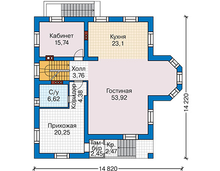 Планировка первого этажа :: Проект дома из газобетона 65-57