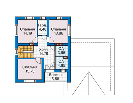 Планировка мансардного этажа :: Проект дома из газобетона 65-58