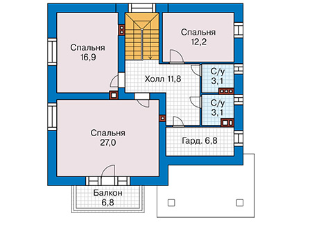 Планировка второго этажа :: Проект дома из газобетона 65-62