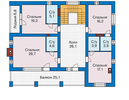 Планировка второго этажа :: Проект дома из газобетона 65-63