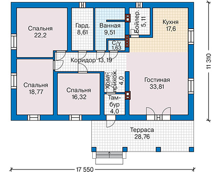 Планировка первого этажа :: Проект дома из газобетона 65-67