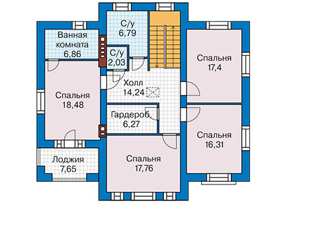 Планировка второго этажа :: Проект дома из газобетона 65-70