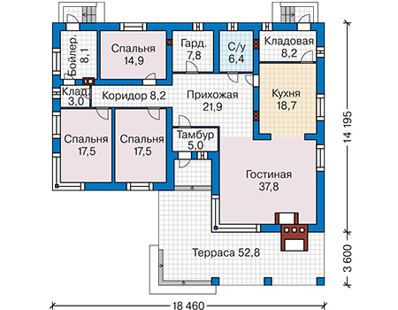 Планировка первого этажа :: Проект дома из газобетона 65-77