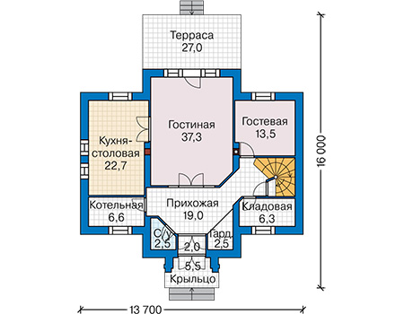 Планировка первого этажа :: Проект дома из газобетона 65-84