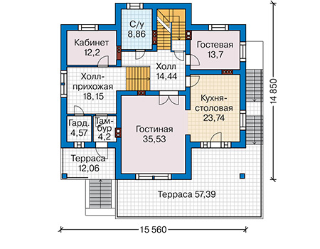 Планировка первого этажа :: Проект дома из газобетона 66-06