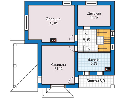 Планировка второго этажа :: Проект дома из газобетона 66-09