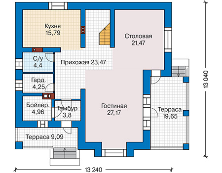 Планировка первого этажа :: Проект дома из газобетона 66-15