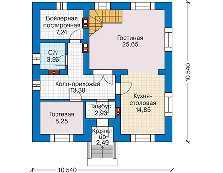 Планировка первого этажа :: Проект дома из газобетона 66-37