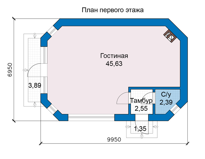 Планировка первого этажа :: Проект дома из газобетона 66-42