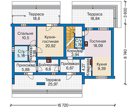 Планировка первого этажа :: Проект дома из газобетона 66-51