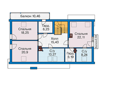 Планировка мансардного этажа :: Проект дома из газобетона 66-51