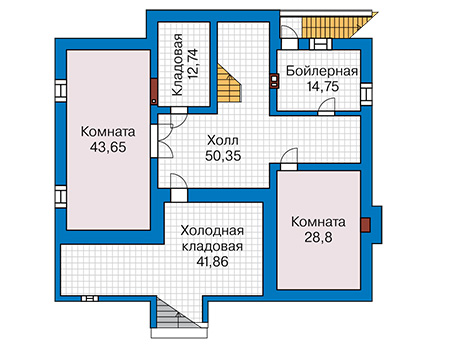 Планировка цокольного этажа :: Проект дома из газобетона 66-52