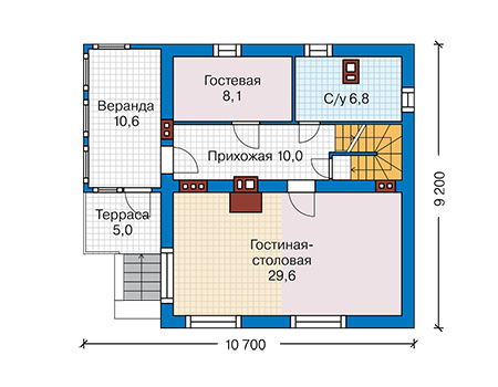 Планировка первого этажа :: Проект дома из газобетона 66-54