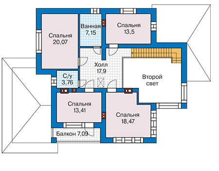 Планировка второго этажа :: Проект дома из газобетона 66-60