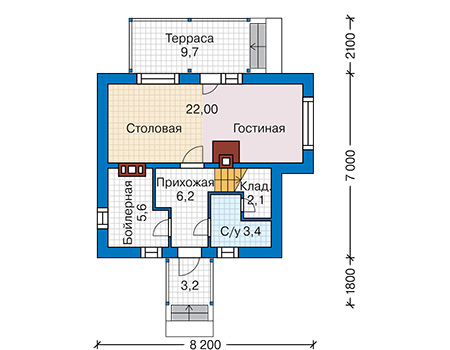 Планировка первого этажа :: Проект дома из газобетона 66-64