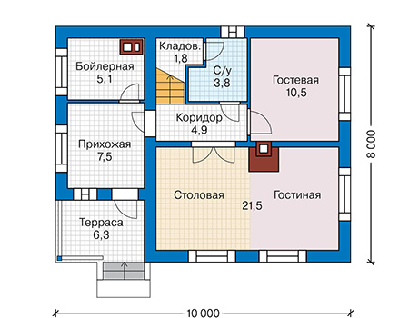 Планировка первого этажа :: Проект дома из газобетона 66-67