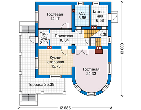 Планировка первого этажа :: Проект дома из газобетона 66-76