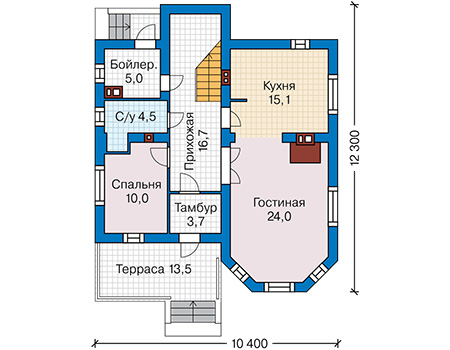 Планировка первого этажа :: Проект дома из газобетона 66-78