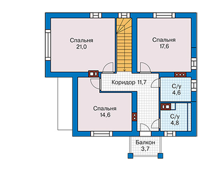 Планировка мансардного этажа :: Проект дома из газобетона 66-80