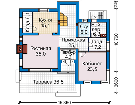 Планировка первого этажа :: Проект дома из газобетона 66-95