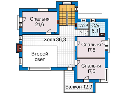 Планировка второго этажа :: Проект дома из газобетона 66-95