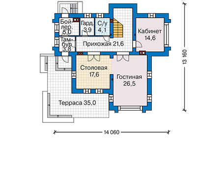 Планировка первого этажа :: Проект дома из газобетона 66-97