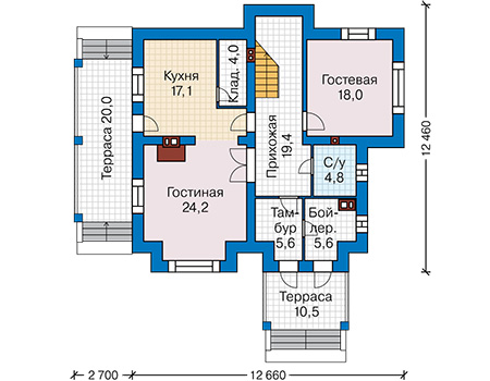 Планировка первого этажа :: Проект дома из газобетона 66-99