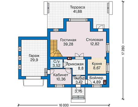 Планировка первого этажа :: Проект дома из газобетона 67-00