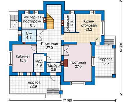 Планировка первого этажа :: Проект дома из газобетона 67-02