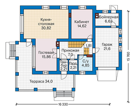 Планировка первого этажа :: Проект дома из газобетона 67-03