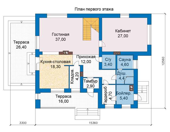 Планировка первого этажа :: Проект дома из газобетона 67-08