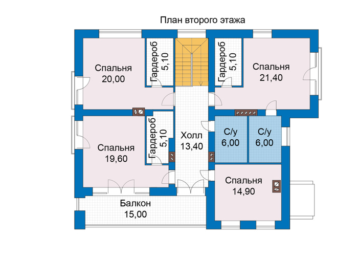 Планировка второго этажа :: Проект дома из газобетона 67-08