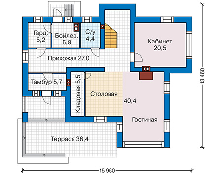 Планировка первого этажа :: Проект дома из газобетона 67-12