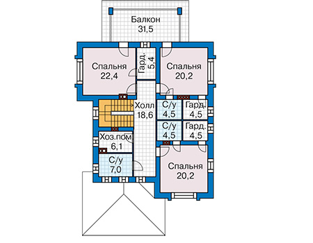 Планировка второго этажа :: Проект дома из газобетона 67-18