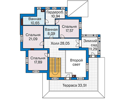 Планировка второго этажа :: Проект дома из газобетона 67-19