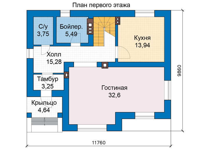 Планировка первого этажа :: Проект дома из газобетона 67-22