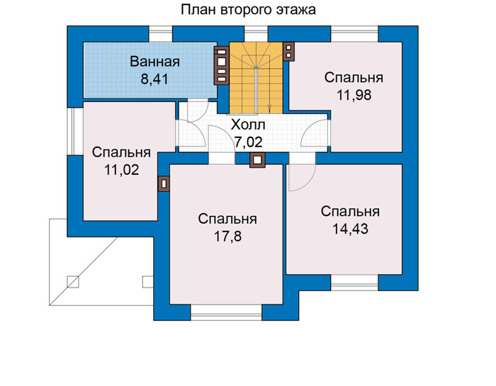 Планировка второго этажа :: Проект дома из газобетона 67-22