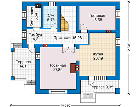 Планировка первого этажа :: Проект дома из газобетона 67-23