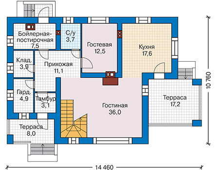 Планировка первого этажа :: Проект дома из газобетона 67-24