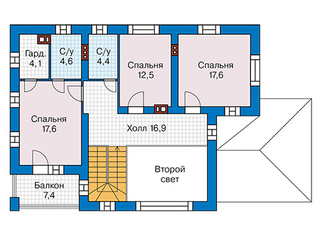 Планировка второго этажа :: Проект дома из газобетона 67-24