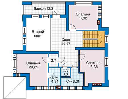 Планировка второго этажа :: Проект дома из газобетона 67-26