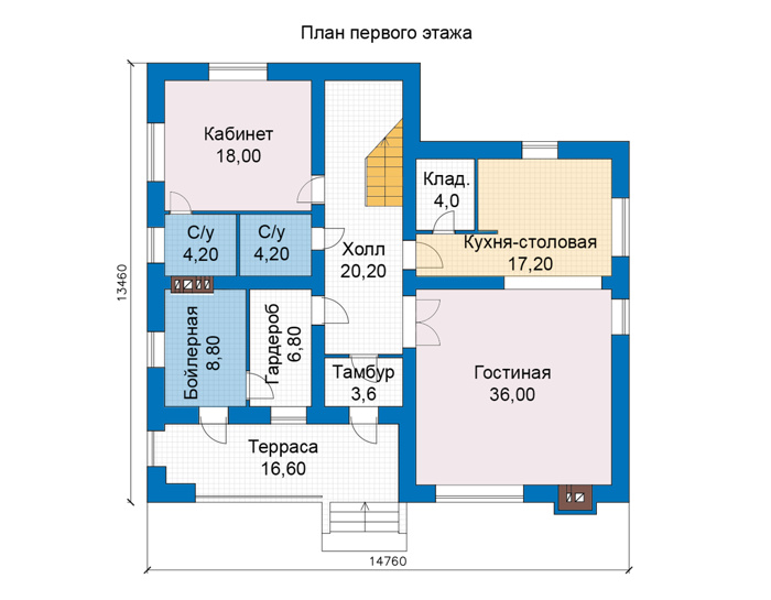 Планировка первого этажа :: Проект дома из газобетона 67-29